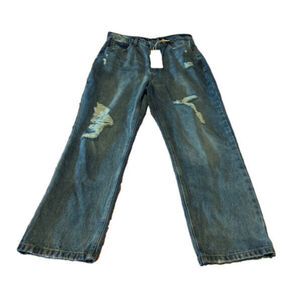 Vanilla Star Womens High Rise Denim 90’s Straight Leg Jeans Destructed Destroyed